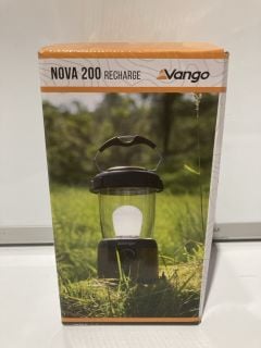 BOX OF ITEMS TO INCLUDE VANGO NOVA 200 RECHARGE CAMP LIGHT