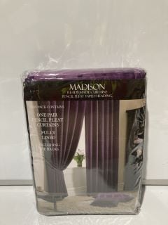 2 X MADISONS FULLY LINED PURPLE PLEATED CURTAINS 229CM X 274CM