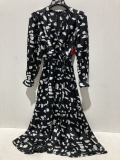 BOX OF PREMIUM DESIGNER APPAREL TO INCLUDE AX PARIS BLACK PRINTED WRAP OVER MIDI DRESS SIZE 6 RRP £30