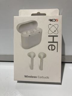 A BOX OF WHITE RED5 WIRELESS EARBUDS QTY UP TO 10