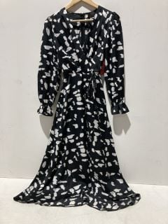 3 X AX PARIS BLACK PRINTED WRAP OVER MIDI DRESS SIZE 6 RRP £30