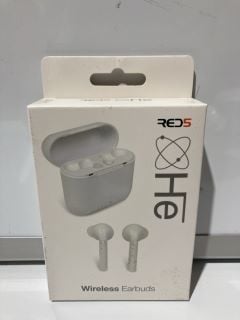 A BOX OF RED 5 WIRELESS EARBUDS