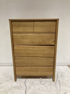 1 X SPINDLE 6 DRAWER CHEST, OAK RRP £549