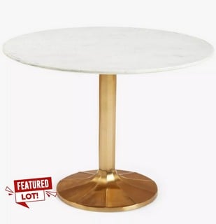 1 X JEWEL MARBLE 4 SEATER PEDESTAL DINING TABLE WHITE/GOLD RRP £799