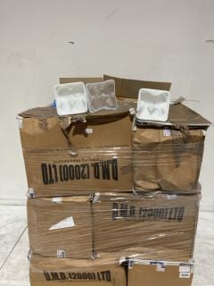 PALLET OF ASSORTED ITEMS INCLUDING WHITE PLASTIC FOUR CUP HOLDERS