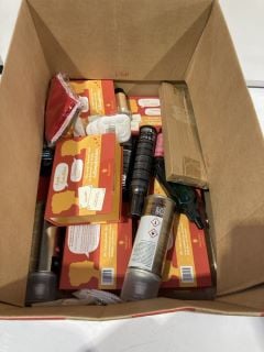 BOX OF ASSORTED ITEMS TO INCLUDE STOVE WIZARD BLACK MATT STOVE PAINT, GUMMY PROFESSIONAL HAIR COLOGNE