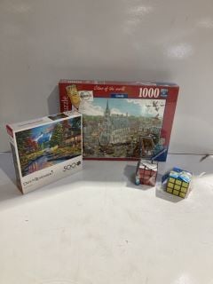 BOX OF ASSORTED ITEMS TO INCLUDE RAVENSBURGER PUZZLE 1000 PIECES