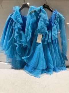 BOX OF ASSORTED ITEMS TO INCLUDE FOREVER UNIQUE LONDON LADIES BLUE DRESS SIZE UK 10 RRP £100