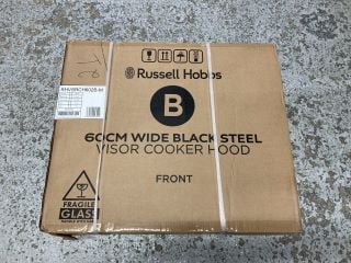 RUSSELL HOBBS 60CM WIDE BLACK STEEL VISOR COOKER HOOD MODEL: RHVSRCH602B-M (SEALED)