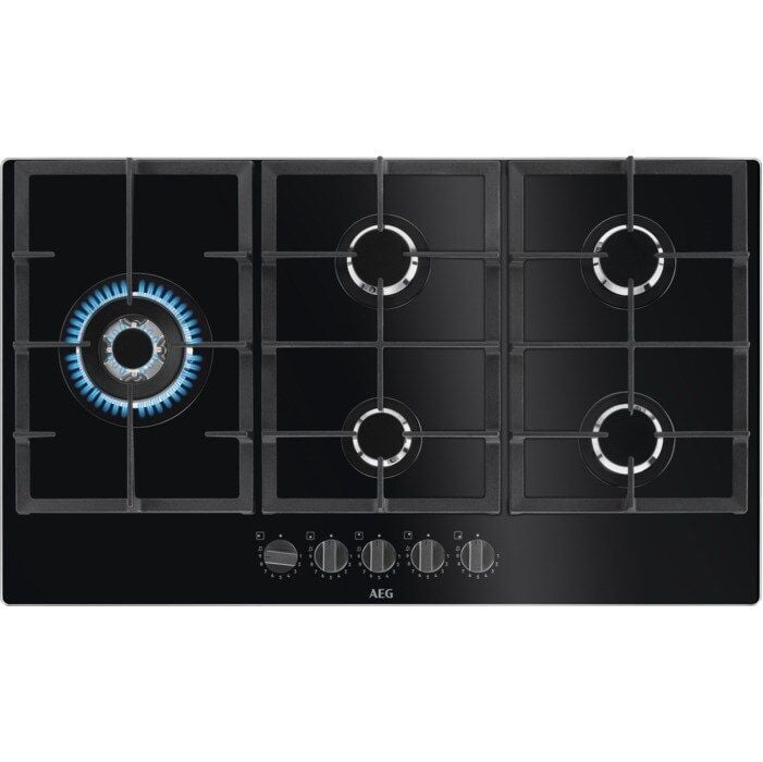 AEG 5 BURNER 86CM GAS HOB - BLACK MODEL: HKB95820NB RRP: £649 (IN PACKAGING)