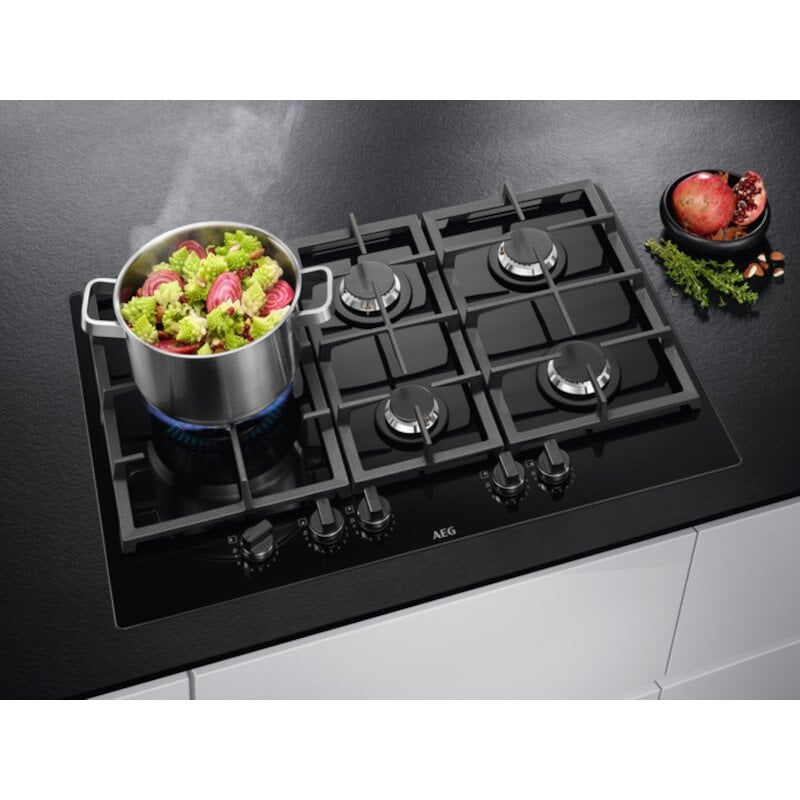 AEG 74CM 5 BURNER GAS HOB - BLACK MODEL: HKB75820NB RRP: £579(IN PACKAGING)