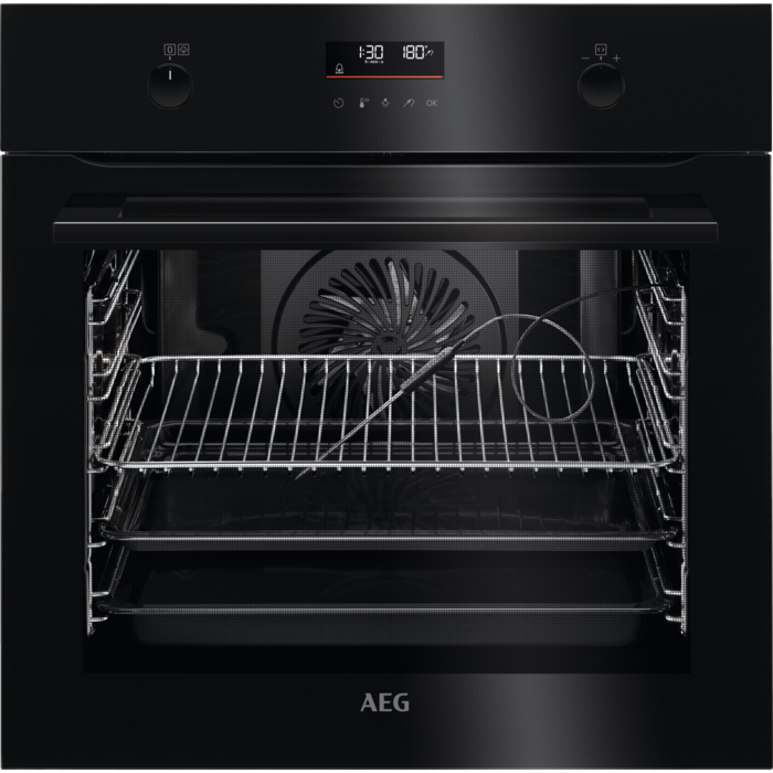 AEG 6000 STEAMBAKE BUILT IN ELECTRIC SINGLE OVEN AND PYROLYTIC CLEANING - BLACK MODEL: BPK556260B RRP: £899(IN PACKAGING)