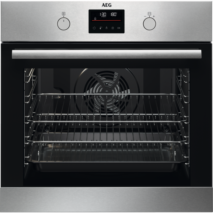 AEG STEAMBAKE BUILT IN ELECTRIC SINGLE OVEN AND PYROLYTIC CLEANING - STAINLESS STEEL MODEL: BPS355061M RRP: £699(IN PACKAGING)