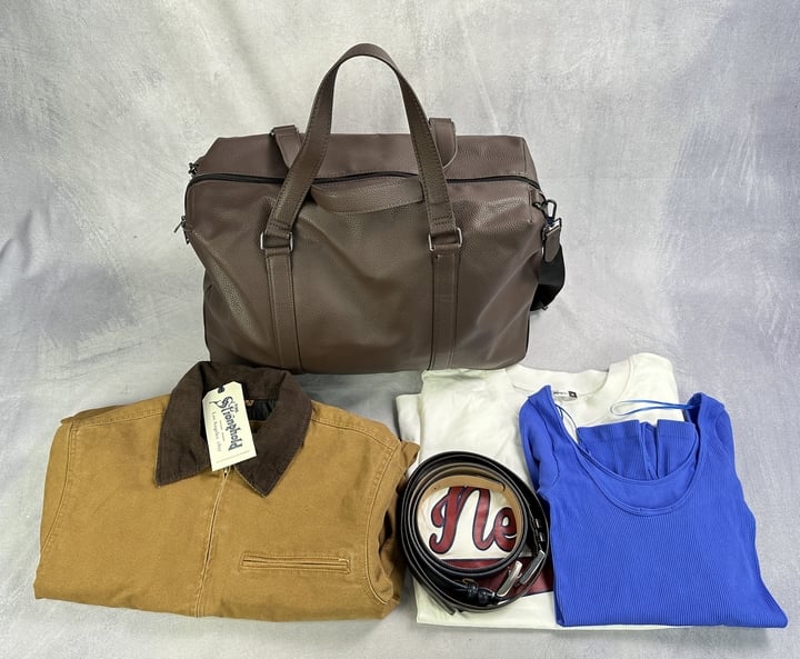 PrimarkThe Stronghold Jacket Size S, Primark Weekend Bag, M&S Leather Belt |Size 34-36 , Blue Leather Belt Size 40 And 2x Pepco Items Size S & M  (VAT ONLY PAYABLE ON BUYERS PREMIUM) (JAAP57/30/31/55