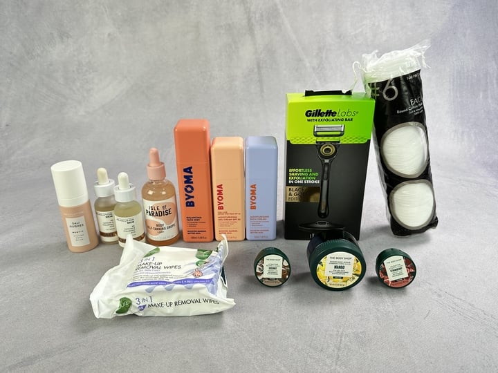 Various Health And Beauty Products Including Gillette Labs Razor With Exfoliating Bar, Body Shop Items, Byoma Items And Revolution (VAT ONLY PAYABLE ON BUYERS PREMIUM) (JAAP38/94/99/100/101/102)