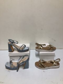 QUIZ CLOTHING GOLD SHOES - SIZE 4 & QUIZ CLOTHING LIGHT BLUE SHOES - SIZE 4