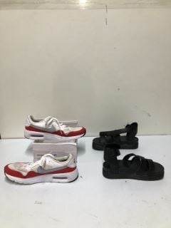 NIKE WHITE/RED TRAINERS - SIZE: 10 & BLACK BUCKLES WEDGE SANDALS - SIZE: 6