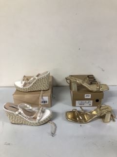 SCHUH SULLY STRAPPY BLOCK GOLD HEEL SHOES - SIZE 6 & BE MINE EMANI IVORY SATIN SHOES - SIZE 6