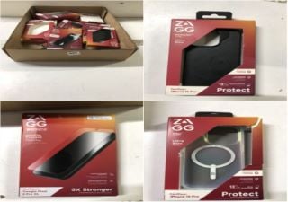 BOX OF ZAGG PHONE CASES & SCREEN PROTECTORS