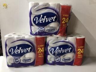 3 X VELVET QUILTED JUMBO 24 ROLLS