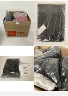 BOX OF CLOTHES IN VARIOUS STYLES AND SIZES