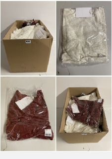 BOX OF CLOTHES IN VARIOUS STYLES AND SIZES