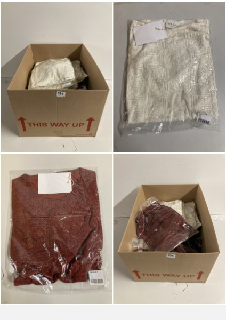 BOX OF CLOTHES IN VARIOUS STYLES AND SIZES