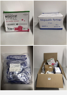 A BOX OF VARIOUS MEDICAL AND PHARMACEUTICAL SUPPLIES