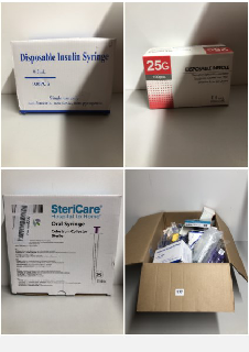 A BOX OF VARIOUS MEDICAL AND PHARMACEUTICAL SUPPLIES