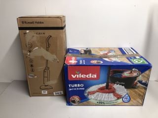 RUSSELL HOBBS STEAM CLEANER AND A VILEDA TURBO MOP SET