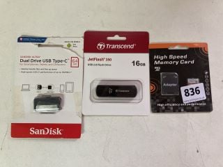 3 X MEMORY CARDS TO INC SAN DISK