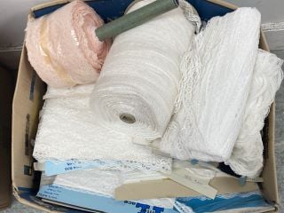 BOX OF VINTAGE LACE ITEMS FOR LINGERIE OR HOSIERY (VAT ONLY PAYABLE ON BUYERS PREMIUM)