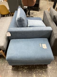 JOHN LEWIS BLUE FABRIC CORNER SOFA PART + BLUE FABRIC FOOT STOOL