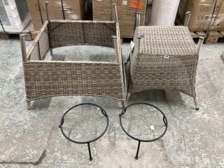 2 X RATTAN OUTDOOR GARDEN TABLES (INCOMPLETE)