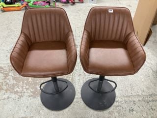 PAIR OF JOHN LEWIS BROWN LEATHER SWIVEL BAR STOOLS