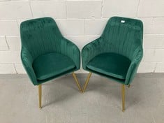 SAFWEL SIDE CHAIR DINING CHAIRS WITH UPHOLSTERED CUSHION LOUNGE CHAIR WITH FLOCKED FABRIC AND GOLD METAL LEGS. BALCONY ARMCHAIR BEARING WEIGHT 150KG FOR OFFICE LOUNGE (COLOUR : GREEN) P.V.P 238,90€ P