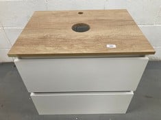 WALL HUNG BATHROOM VANITY UNIT WITH TWO DRAWERS, WHITE COLOUR WITH WOOD FINISH.