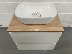 BATHROOM FURNITURE WITH REDUCED DEPTH, WITH CERAMIC WASHBASIN. TWO DRAWERS DISTRIBUTION. ASSEMBLED UNIT. TWO DRAWERS.