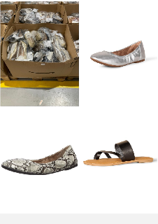 PALLET WITH A VARIETY OF FOOTWEAR IN VARIOUS SIZES AND MODELS INCLUDING BALLERINA SHOES SIZE 37.5 SILVER COLOUR.