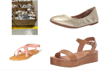 PALLET WITH A VARIETY OF SHOES IN VARIOUS SIZES AND MODELS INCLUDING BALLERINA SHOES SIZE 39.5 GOLD COLOUR.