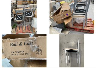 PALLET WITH A VARIETY OF CHAIRS OF VARIOUS MODELS INCLUDING BALL & CAST (MAY BE BROKEN OR INCOMPLETE).