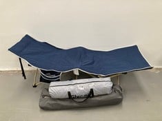 3 X CAMPING ITEMS OF VARIOUS MAKES AND MODELS INCLUDING NAVY BLUE OVERMONT HAMMOCK.