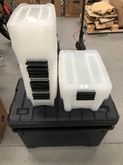 VARIETY OF PLASTIC STORAGE BOXES.