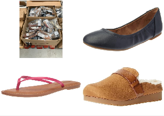 PALLET WITH A VARIETY OF SHOES IN DIFFERENT SIZES AND MODELS INCLUDING NAVY BLUE WOMEN'S BALLERINAS SIZE 38.5.