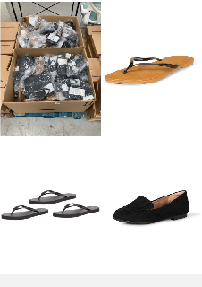 PALLET WITH A VARIETY OF SHOES OF DIFFERENT SIZES AND MODELS INCLUDING BLACK FLIP FLOPS SIZE 40.