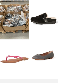 PALLET WITH A VARIETY OF SHOES IN DIFFERENT SIZES AND MODELS INCLUDING BRIGHT PINK WOMEN'S FLIP FLOPS SIZE 45.5.