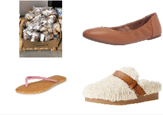 PALLET WITH A VARIETY OF FOOTWEAR IN VARIOUS SIZES AND MODELS INCLUDING BALLERINA SIZE 38, CAMEL COLOUR. SANDAL WITH TWO BANDS WOMAN, BLACK, 39 EU