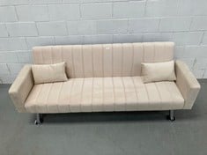 NALUI - 3 SEATER SOFA BED UPHOLSTERED 210X80X79CM ONE LINES, 2 CUSHIONS AND CLIC-CLAC OPENING WITH ADJUSTABLE RECLINING. 3 SEATER VELVET LIVING ROOM SOFA CONVERTIBLE INTO DOUBLE BED PINK COLOUR, (P.V