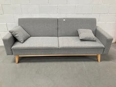 DON DESCANSO, REINE 3 SEATER SOFA BED, UPHOLSTERED IN FABRIC, LIGHT GREY COLOUR, BOOK OR CLICK-CLACK OPENING SYSTEM, SOFA SIZE: 201X73X79 CM, BED SIZE: 201X99X42 CM, 2 CUSHIONS INCLUDED, (P.V.P 298€)