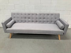 NALUI - 3 SEATER SOFA BED UPHOLSTERED 203X82X78CM ONE DOTS, 2 CUSHIONS AND CLICK-CLACK OPENING WITH ADJUSTABLE RECLINING. 3 SEATER LOUNGE SOFA WITH WOODEN LEGS CONVERTIBLE INTO DOUBLE BED|LIGHT GREY